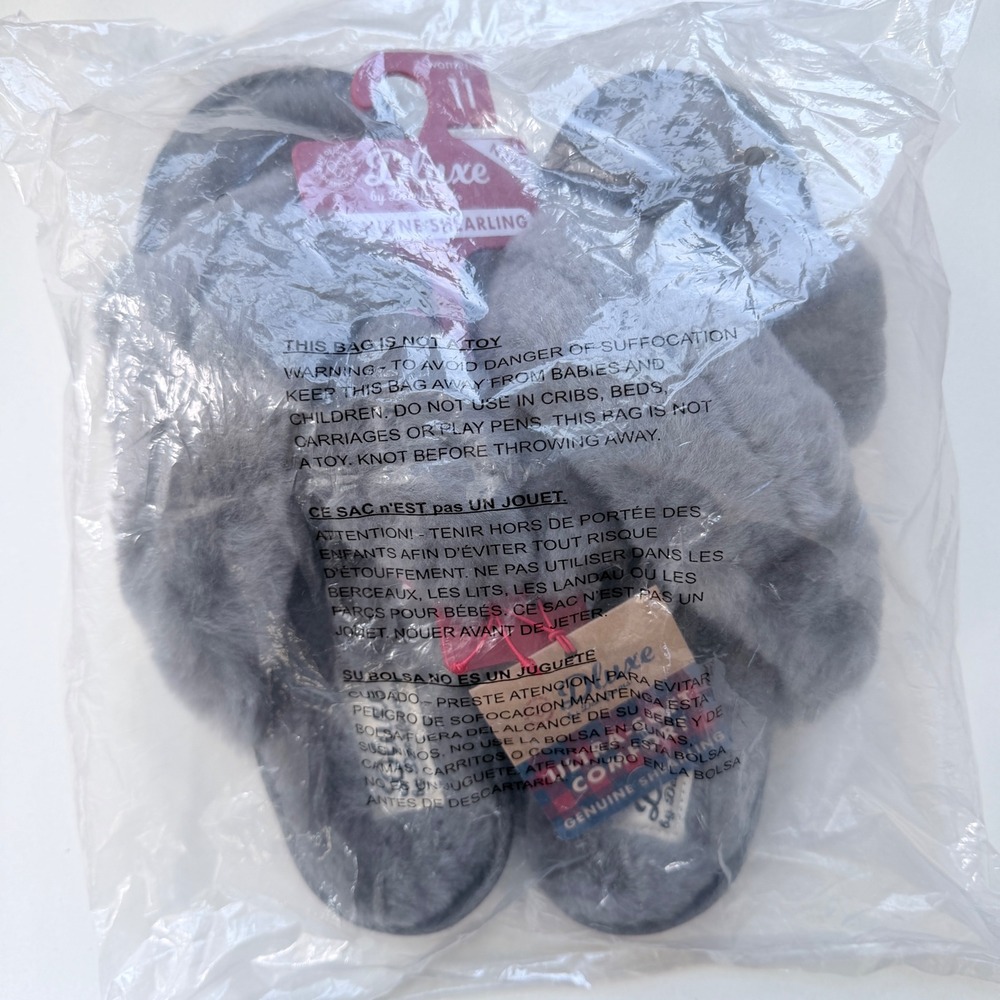 Dluxe‎ by Dearfoams Womens 11 Grey Genuine Shearling Slide Slippers NWT
